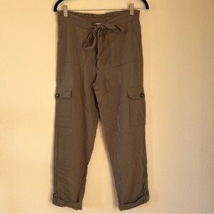 Style Me Olive Green Lenin Blend Cargo Pants Women Size Petite Small